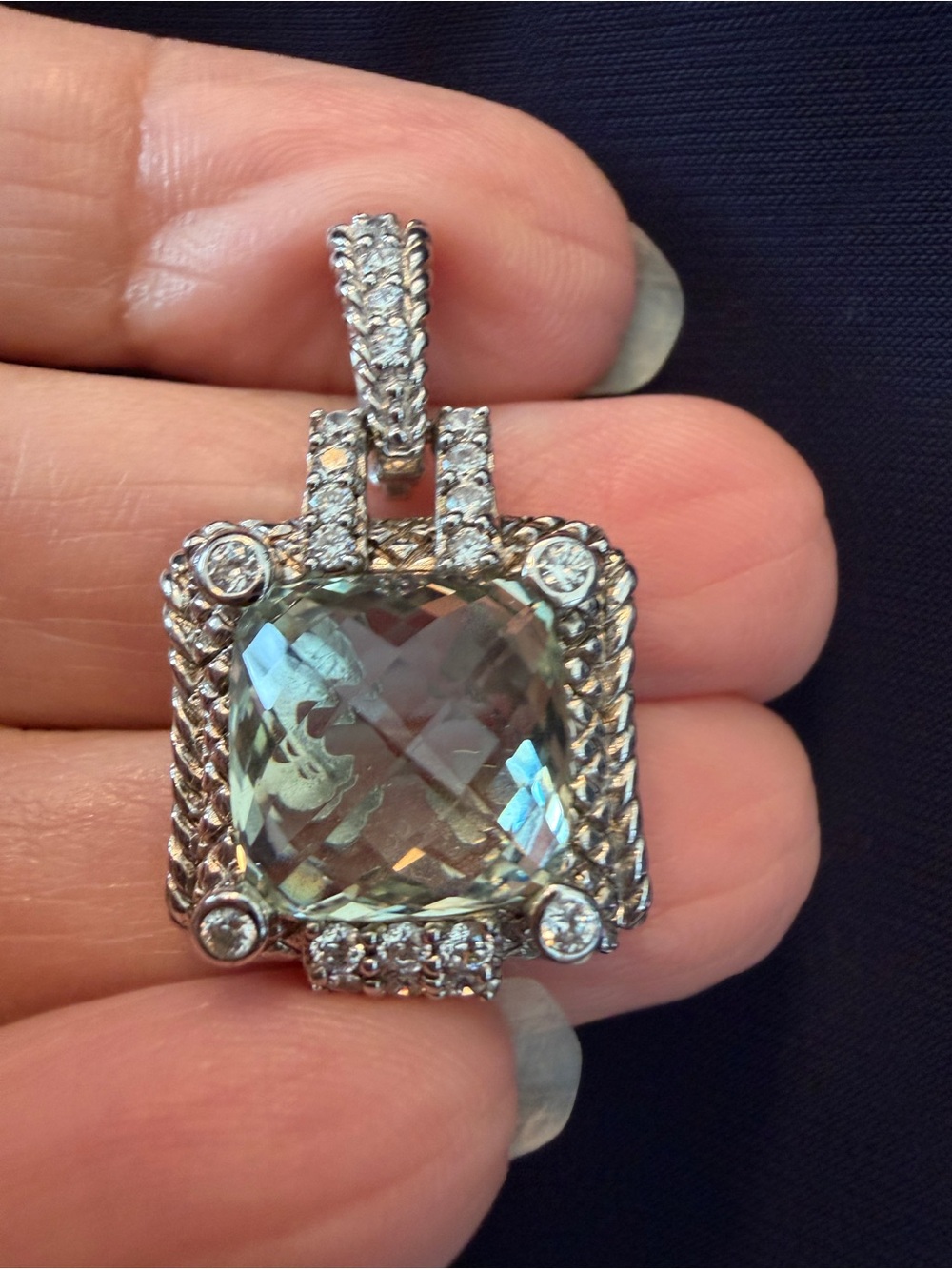 judith ripka sterling silver green amethyst pendant - Picture 4 of 5